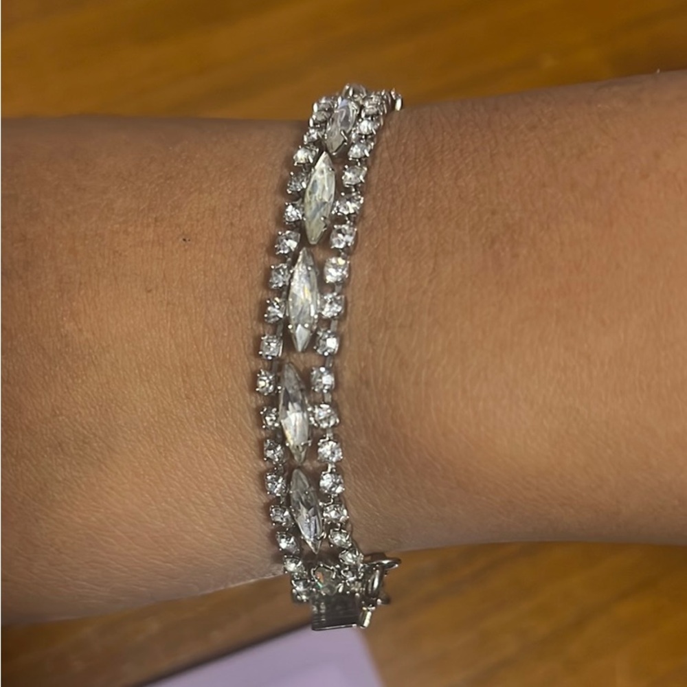 Sparkling Silver Double-Strand Bracelet with Clear Stones